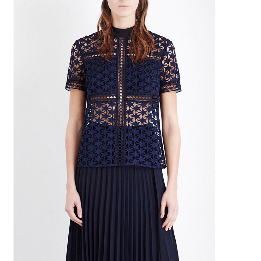 Self-Portrait navy star lace top